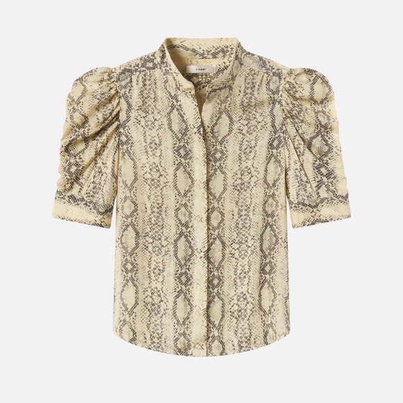 Frame Denim Tops - Frame Denim Snake Print Blouse in Beige and Black